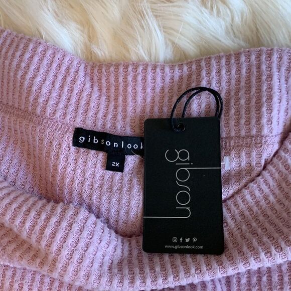 Off the Shoulder Lilac Waffle Knit Top GIBSONLOOK Size XL NWT - Picture 8 of 8